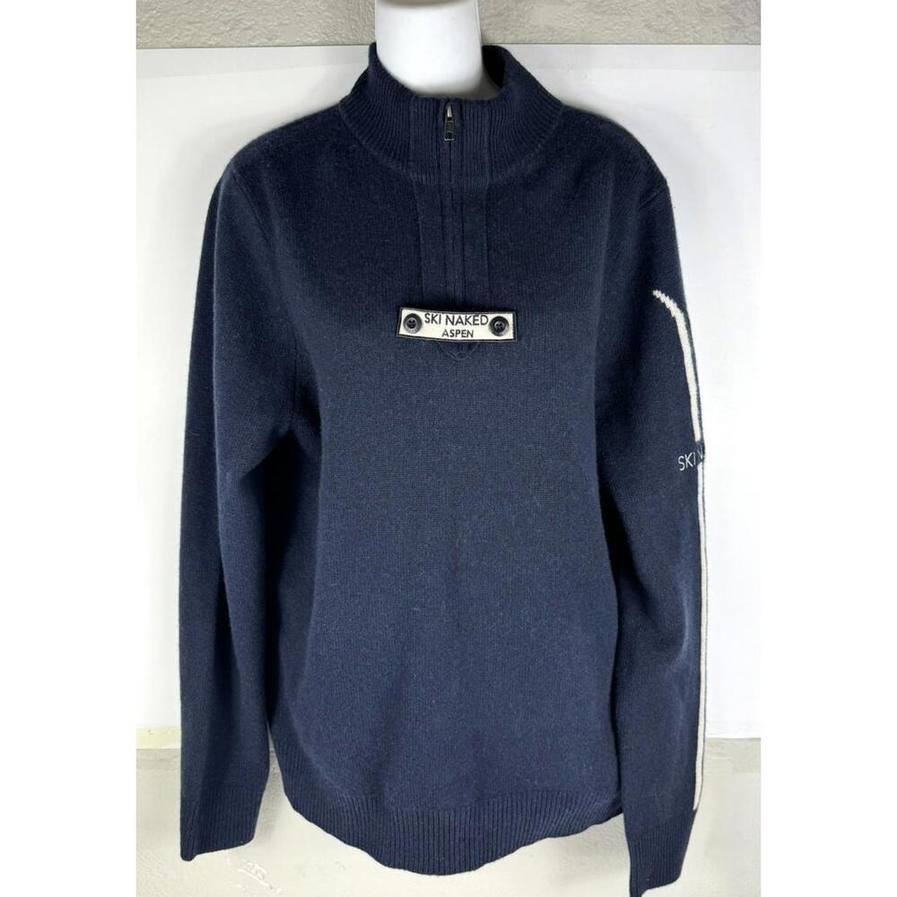 Naked Cashmere Ski Naked Aspen Blue 100% Cashmere 3/4 Zip Size Large Après Ski